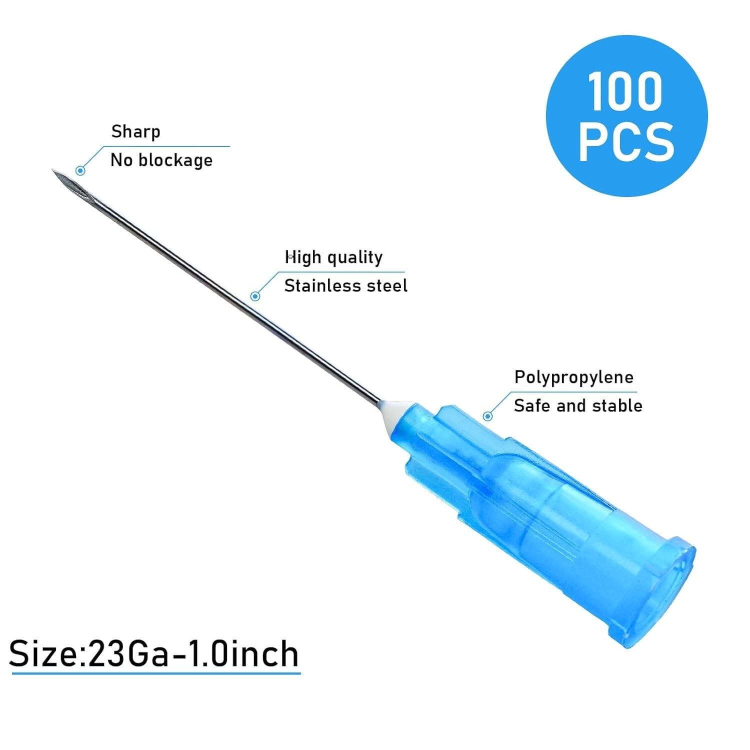 100 Pack 23G 1 Inch Lab Needls, Disposable Luer Lock 23G-1”, 100
