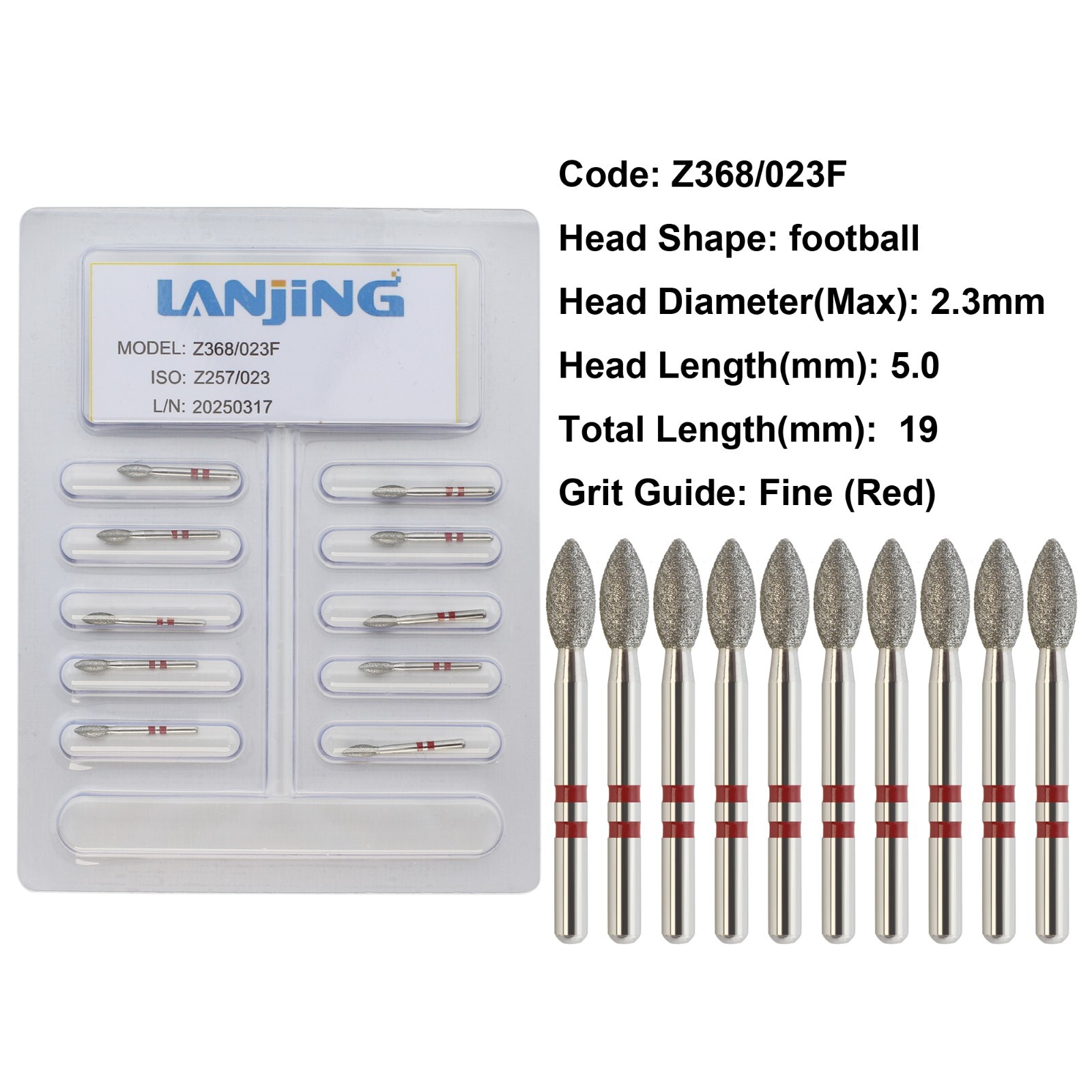 Zirconia Cutter Dental Diamond Burs FG Friction Grip Egg Football for High Speed