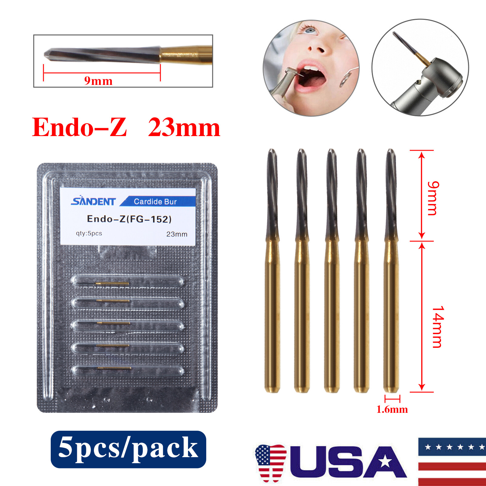 5-50Pcs Dental Endo ENDO-Z Tungsten Carbide Burs FG Round Bur High Speed 23mm