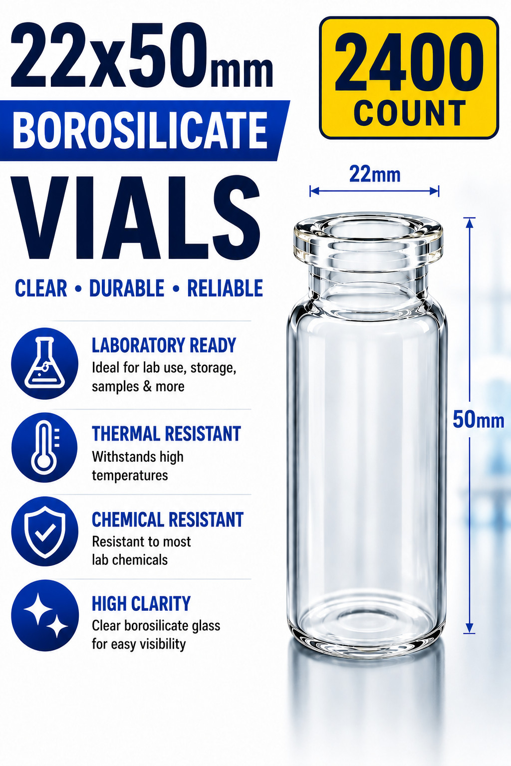 (2400PCS) 10ml Tall Sample Vials Clear Glass Bottle 20mm Crimp Top Headspace I2