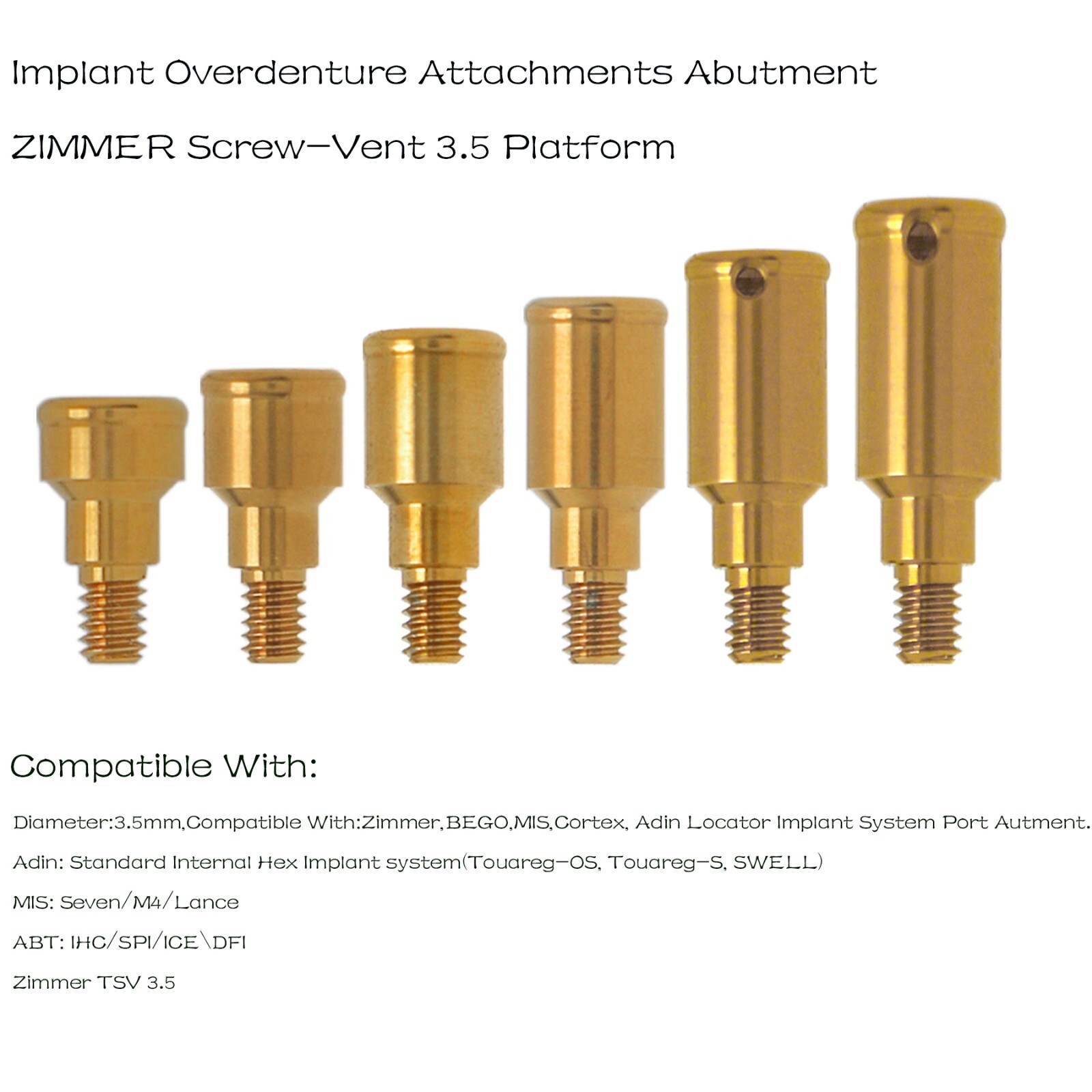 Hiossen/Nobel/Bego/Zimmer TSV/MIS Implants Tapered Locator Attachment Abutment