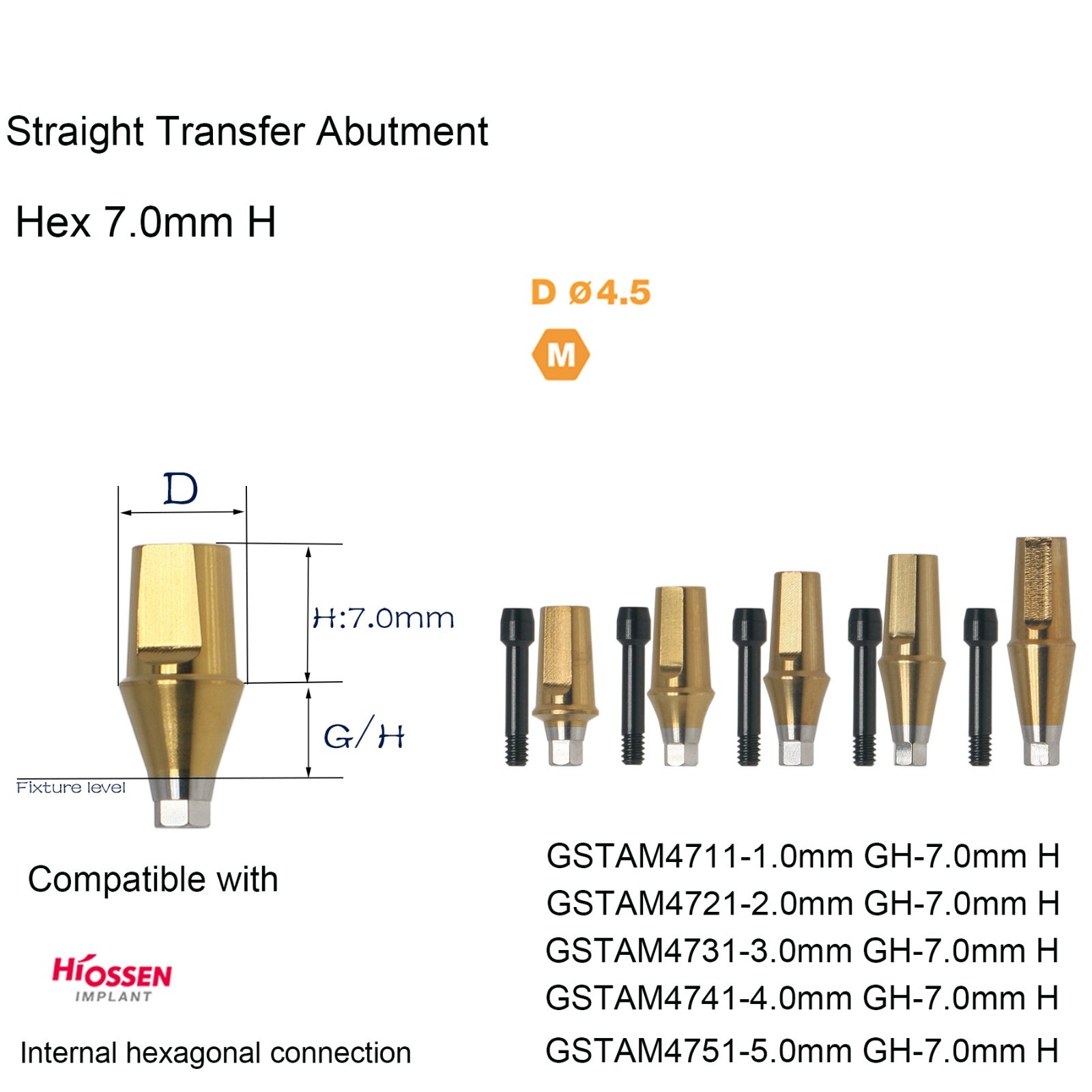 US Dental titanium abutment Compatible Hiossen ET SA Hex Mini/Regular Implants