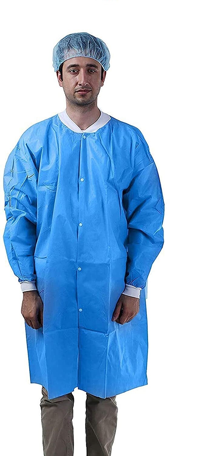 Disposable Lab Coat 10pcs Protective Sanitary Gown Blue Medical Size Small