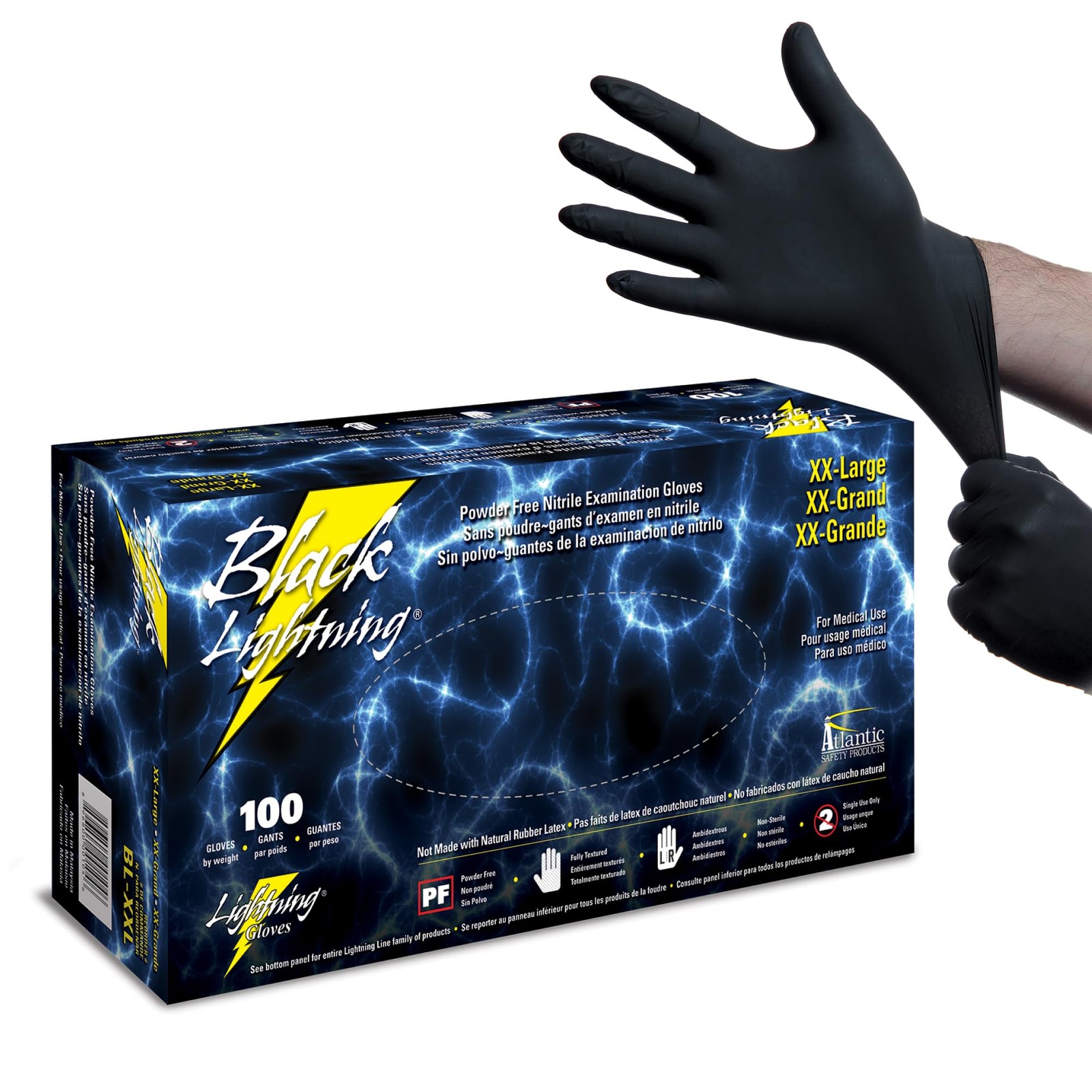 Black Lightning Nitrile Gloves 6 Mil, Disposable Powder-Free Exam & Work Glov…