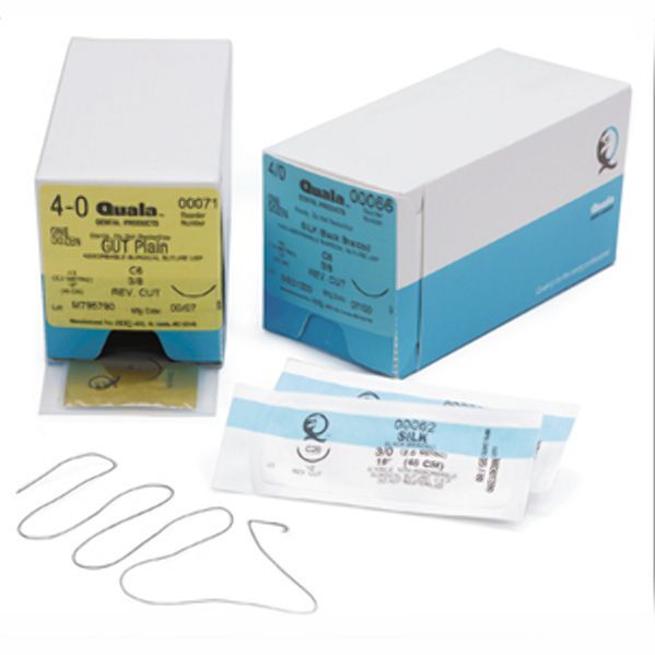Quala 3/0, 18″ Silk Black Braided Suture with C-6 Needle