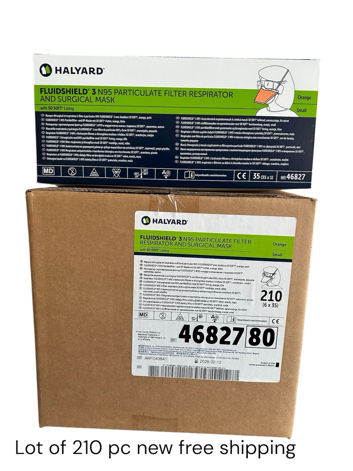 210-Pieces, Halyard FluidShield N95 Level 3 Fog-Free Surgical Face Mask 46767-80