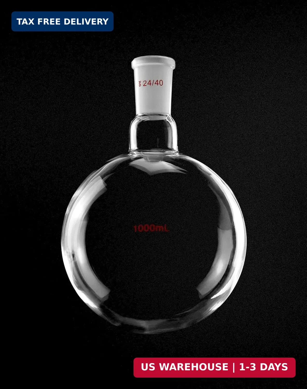 1000mL Round Bottom Boiling Flask 24/40 Single Neck Borosilicate Glass Flask Lab