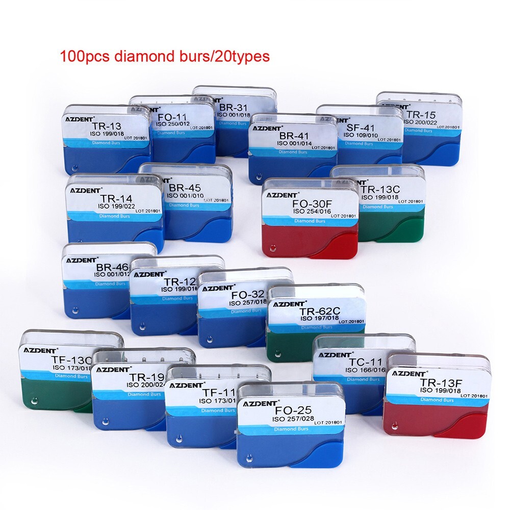 100pcs AZDENT Dental Diamond Burs Friction Grip for High Speed Handpiece Medium