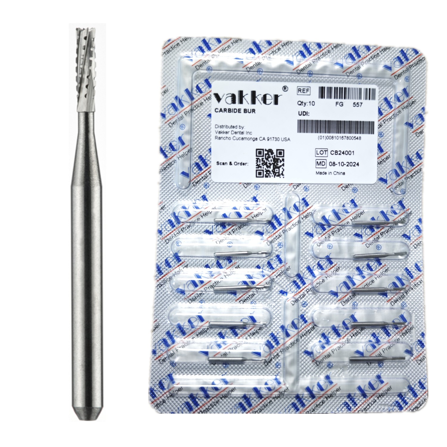 10-100pcs FG 557 Dental Carbide Burs Straight Flat End Friction Grip High Speed