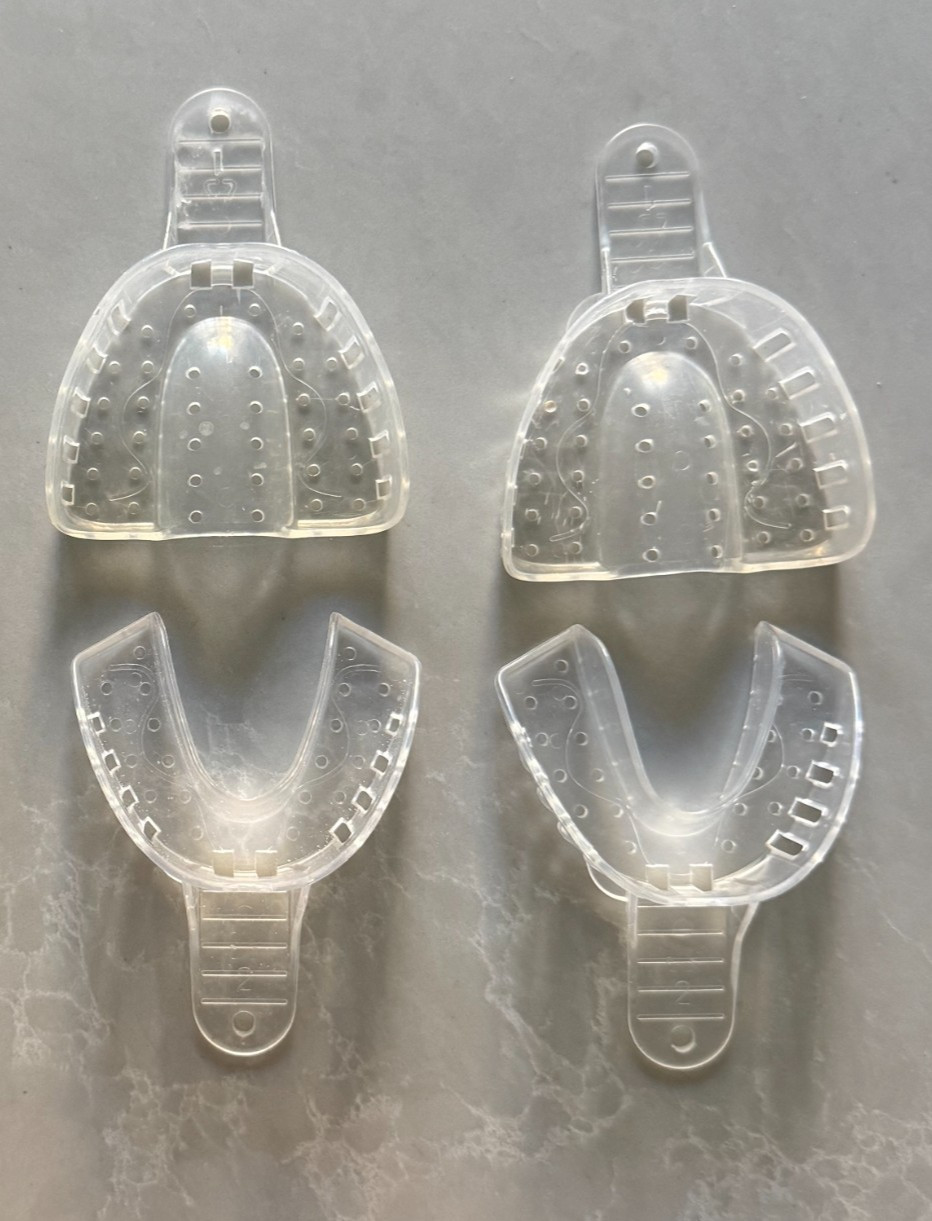 Plasdent Crystal Impression Trays (2 Upper, 2 Lower, 2 Quad) – Perforated, Clear