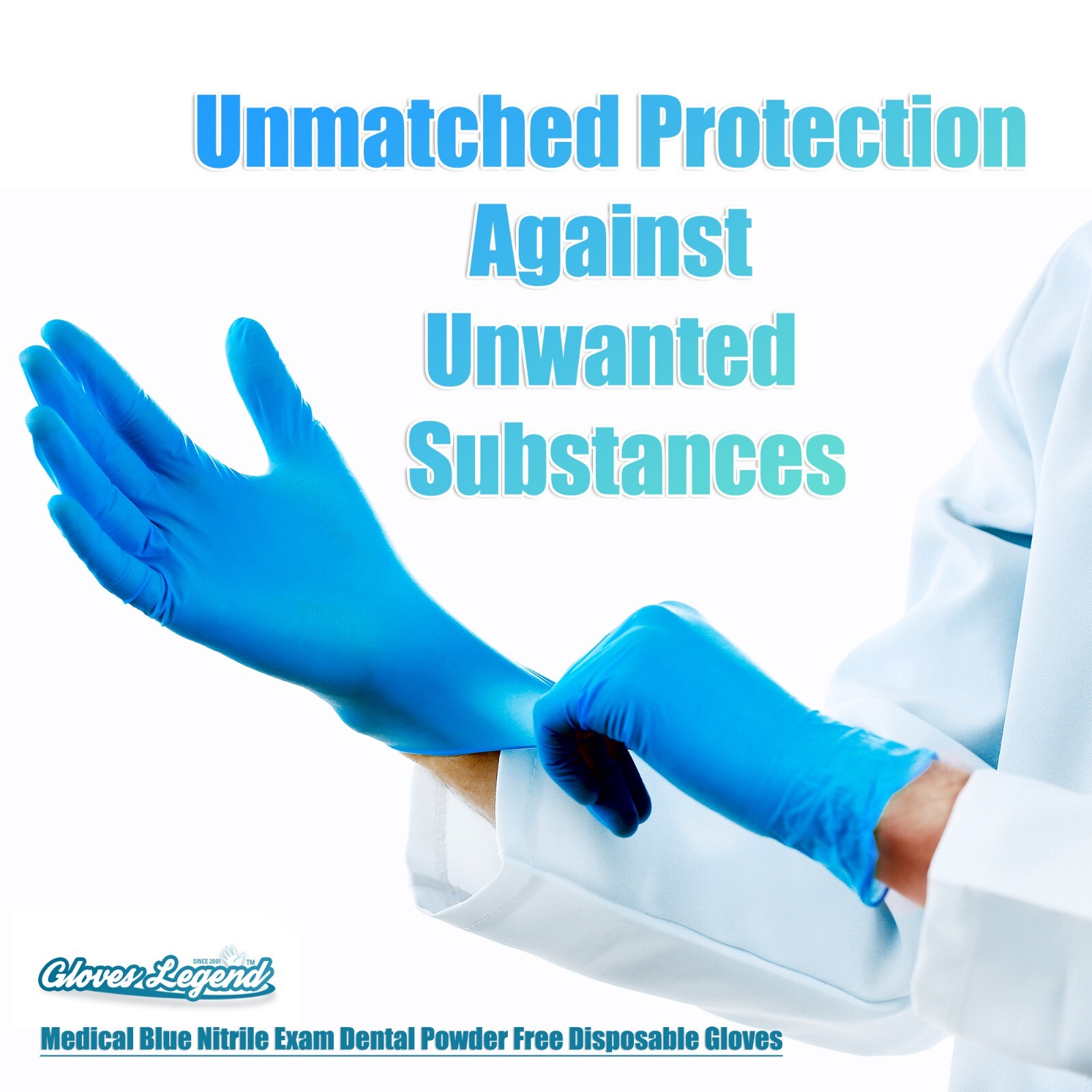 1000 Pcs – L – Medical Blue Nitrile Exam Dental Powder Free Disposable Gloves