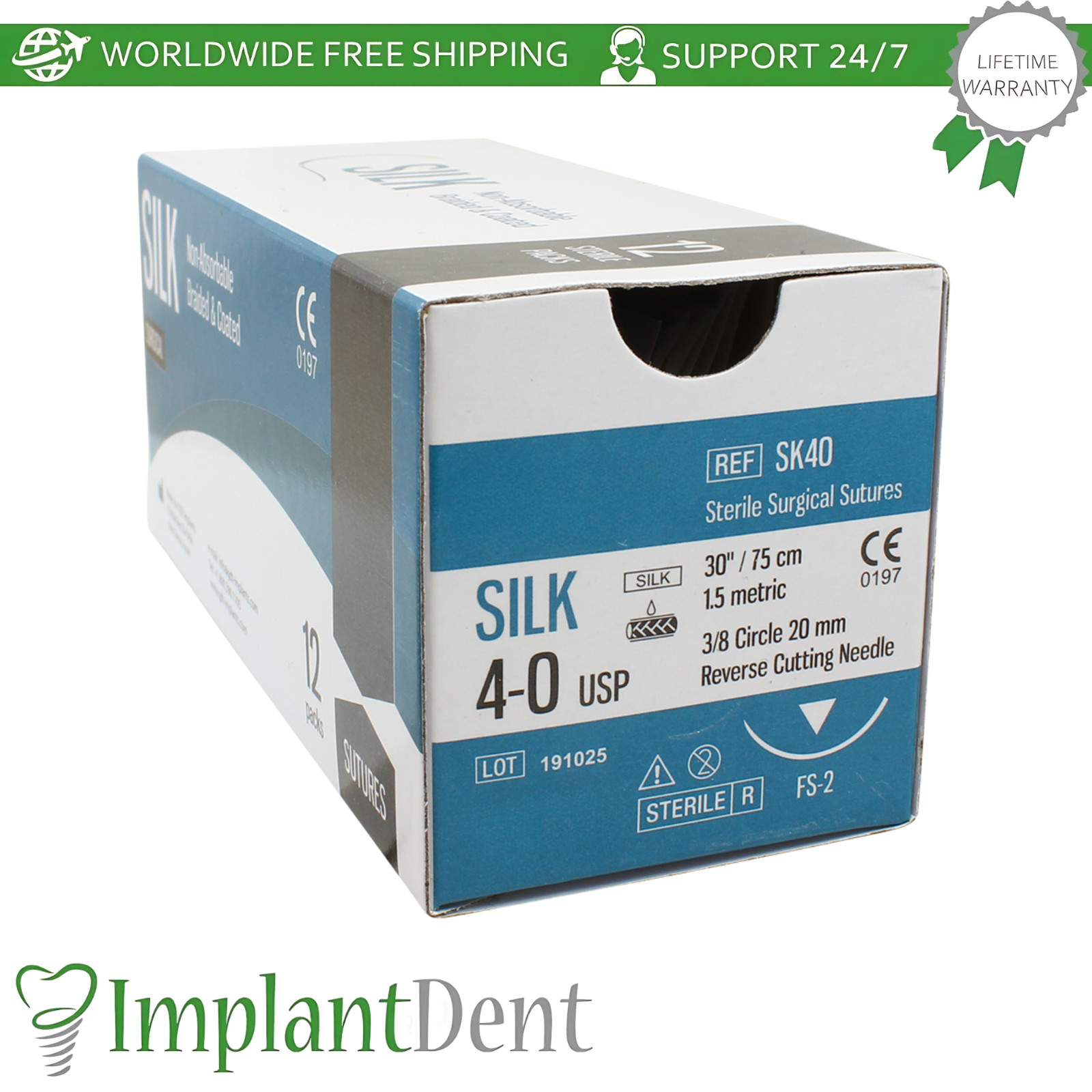 Braided Silk Dental Thread Black Silicone 12pcs SteriIe Individual Packs