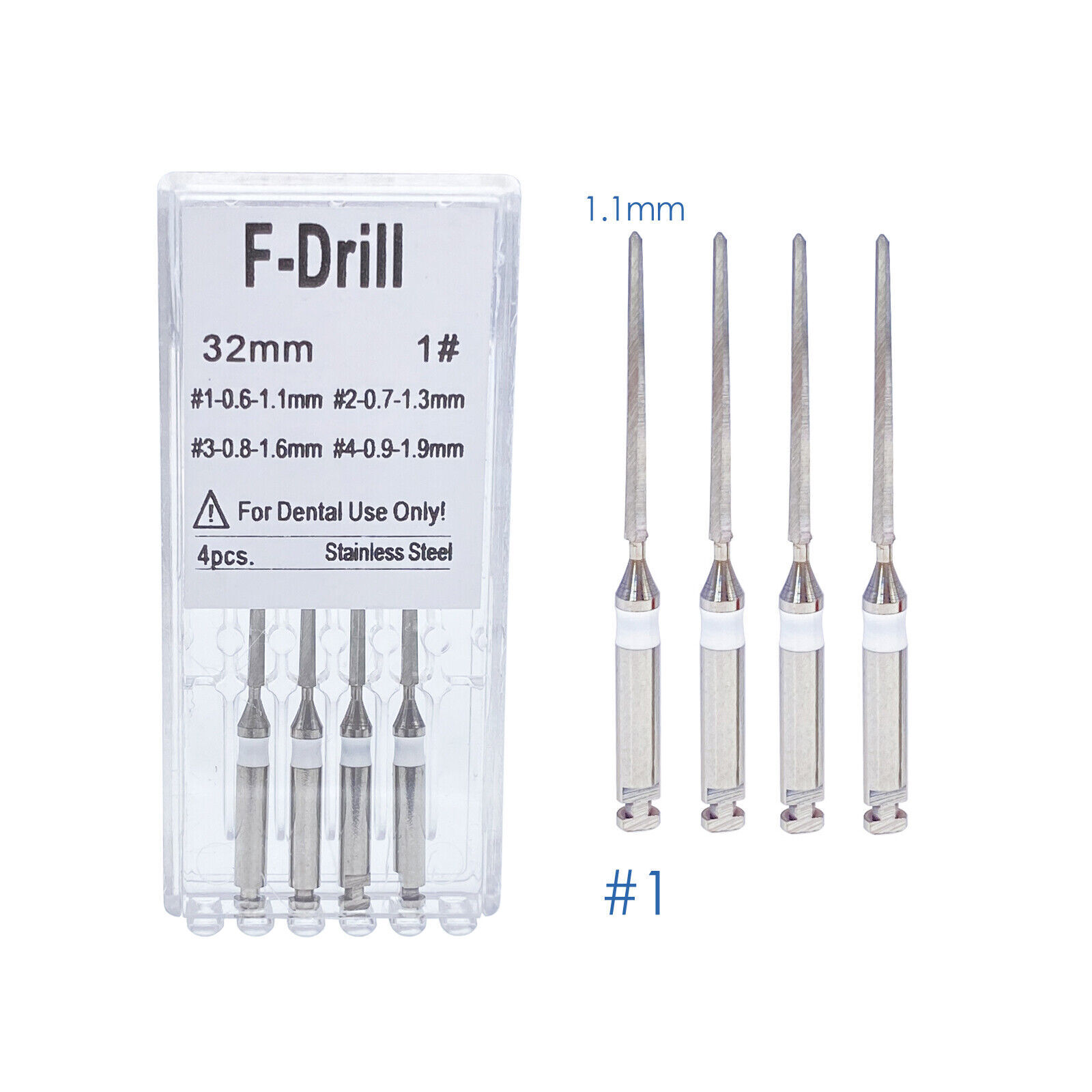 Dental Endodontic Endo Root Canal Fiber Post Drills 1.1mm 1.3mm 1.6mm 1.9mm 4/pk