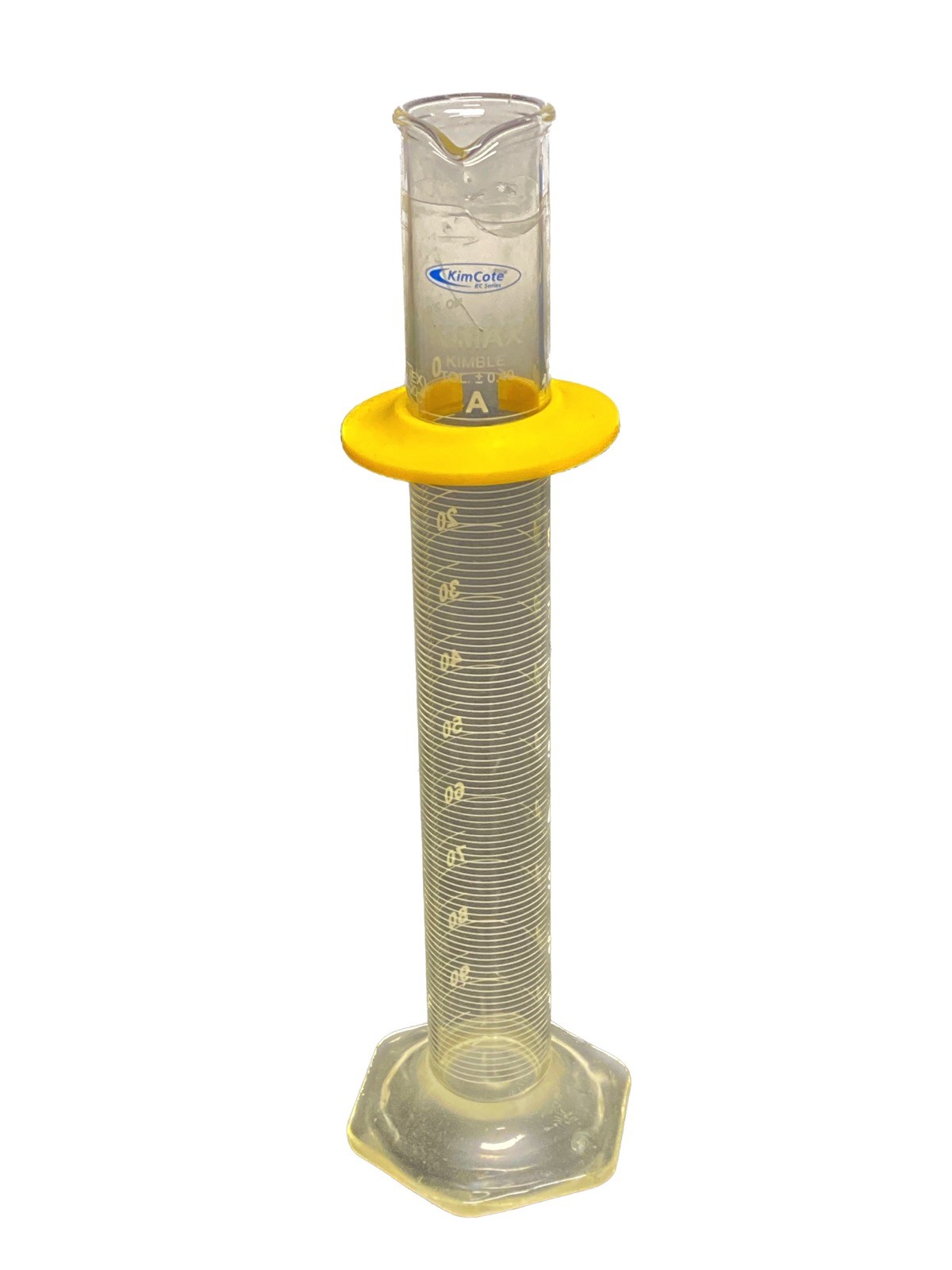 DWK KIMAX Glass Class A 100mL TD Dual Scale Graduated Cylinder w/KimCote 20028-W
