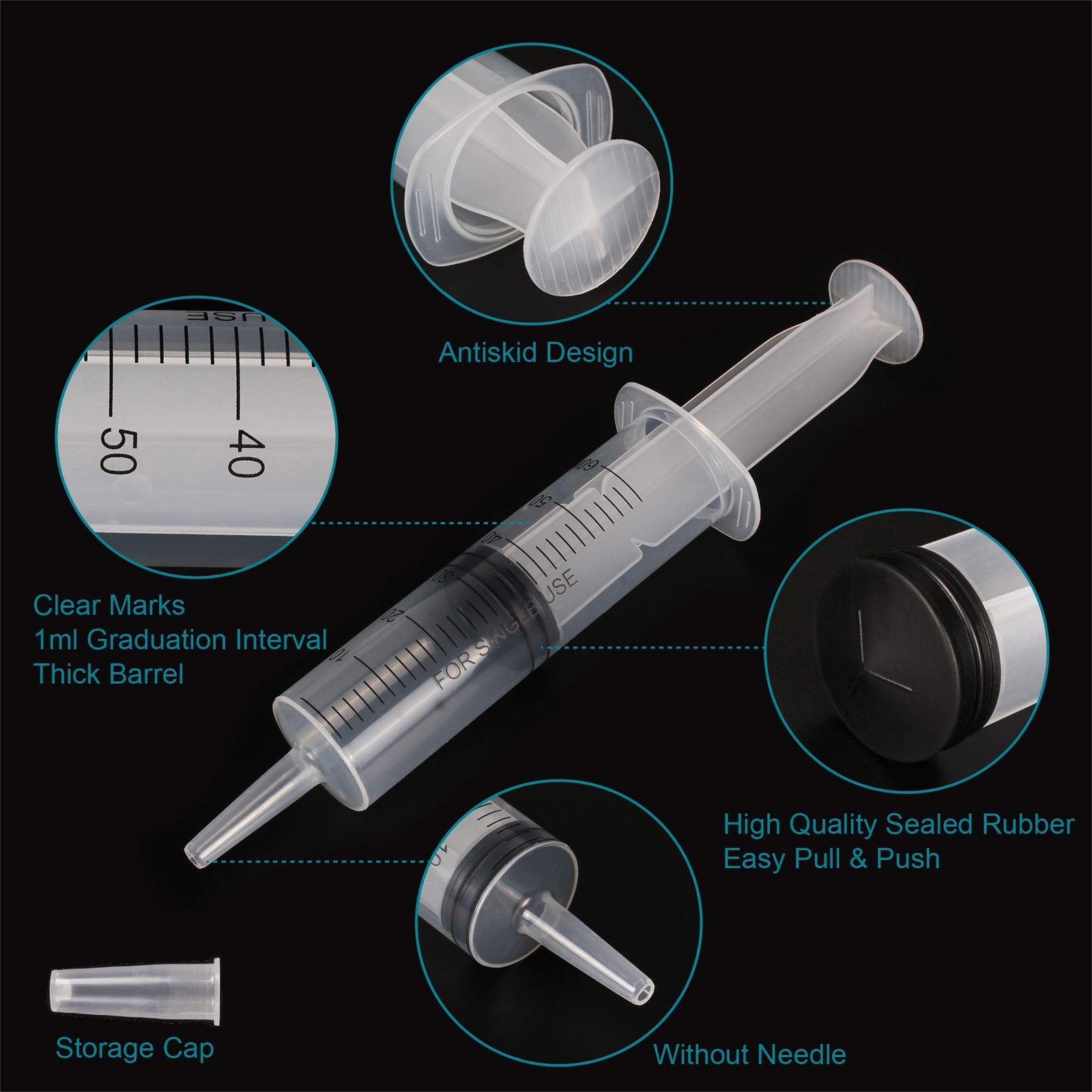 6Pack 60ml Syringe for Liquid – Large Plastic Syringes Without Needle for Food T