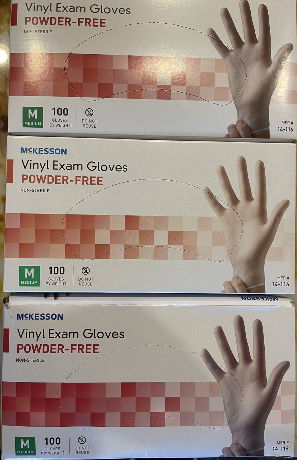 McKesson Vinyl Exam Gloves LOT of 3 Packs of 100, Medium, 3 boxes = 300 Gloves