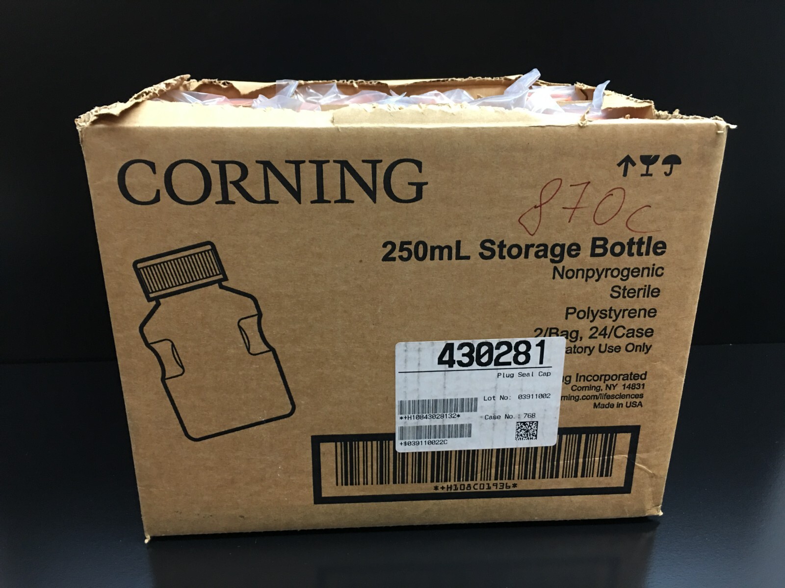 Corning REF 430281 250mL Easy Grip Storage Bottle with Caps Lot 8 PCS