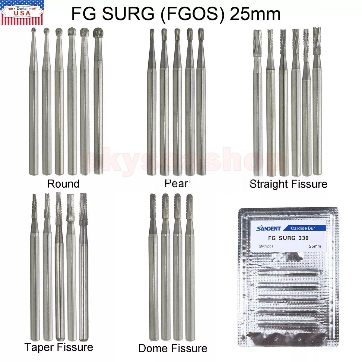 5-50pcs Dental Carbide Surgical Round Burs FG Long Surgery Friction Grip 25mm