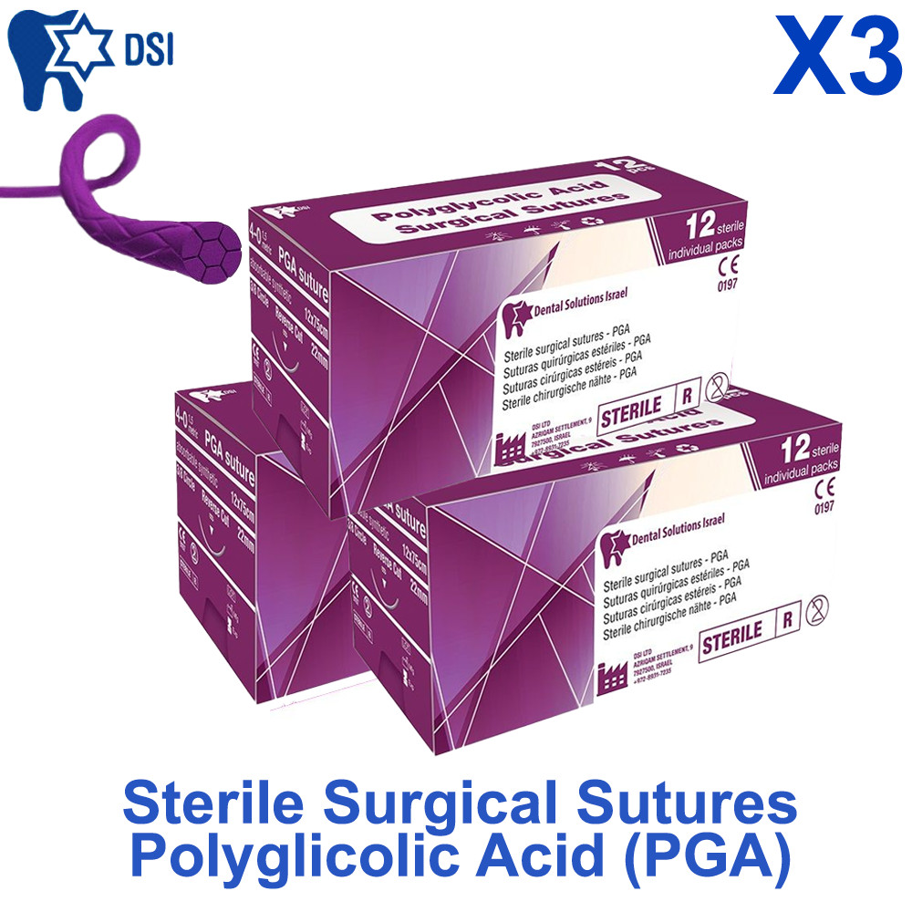 3×12 PGA Skin Polyglycolic Acid Sewing Thread 20mm 3/8 Circle Reverse 75cm