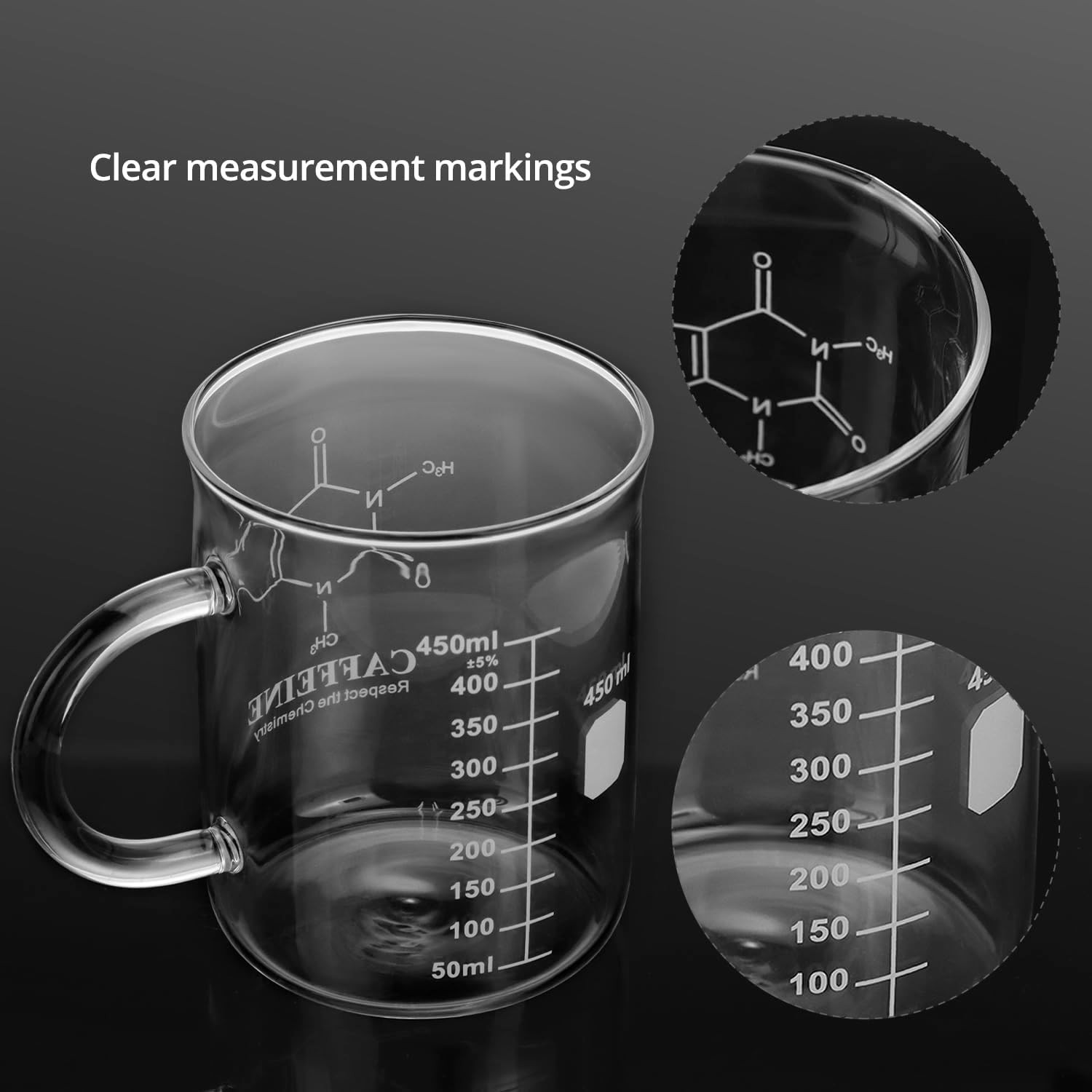 Caffeine Beaker Mug 2 Pck Borosilicate Glass 16oz 450ml Chemistry Coffee Science