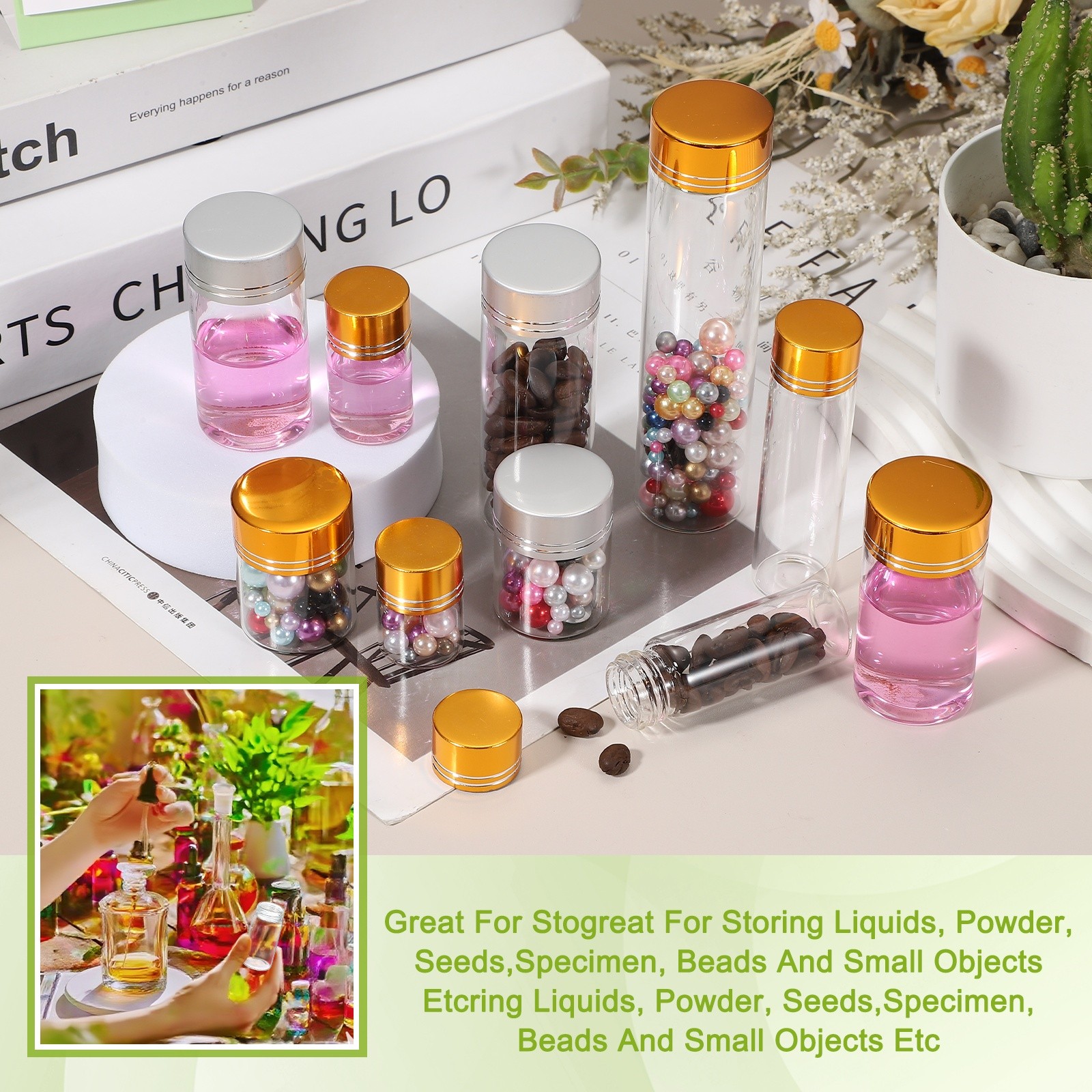 10Pcs Mini Glass Bottles with Lids 30ml Small Clear Glass Jars