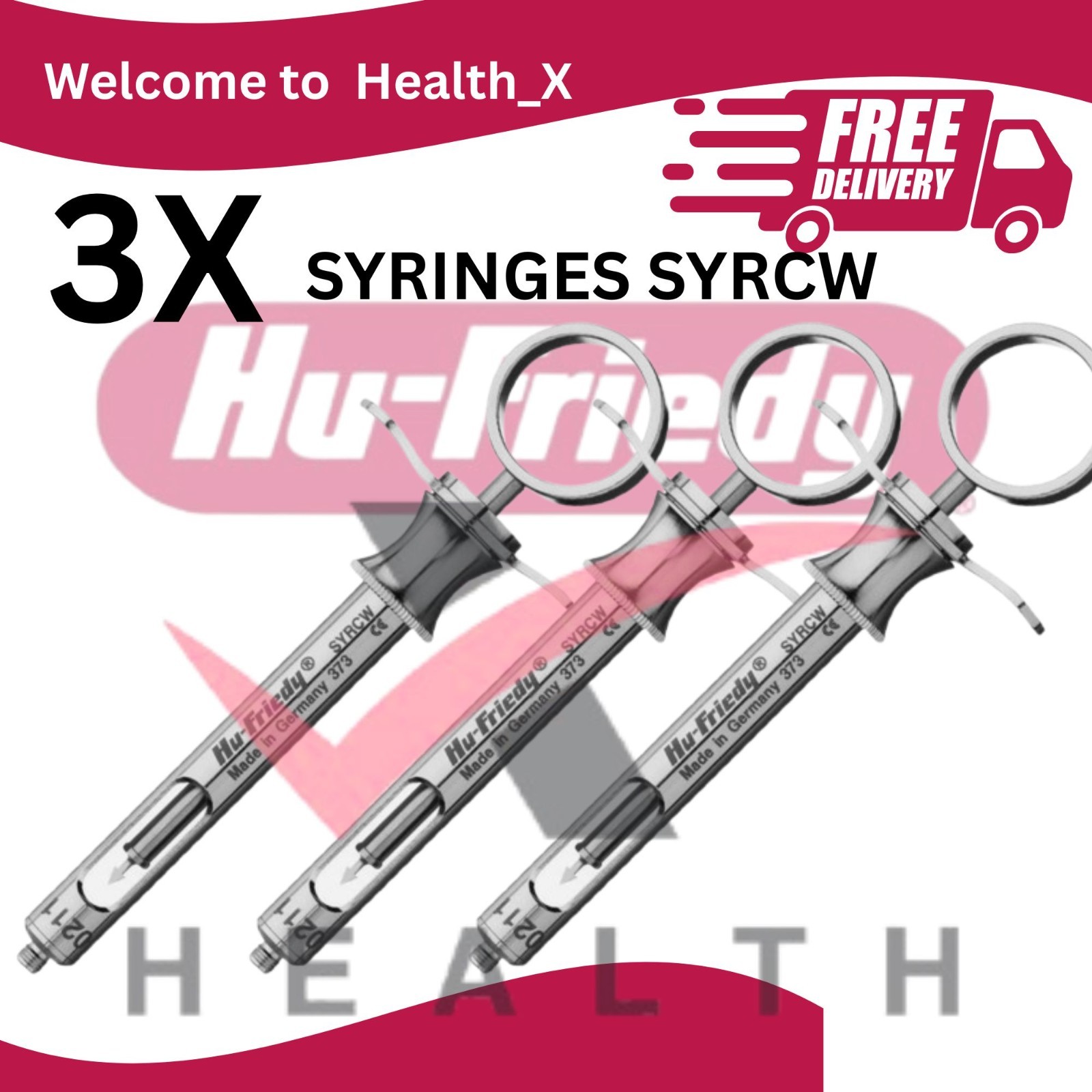 Hu-Friedy Lot of (3) CW Style Dental Anesthetic Aspirating 1.8mL Syringe SYRCW