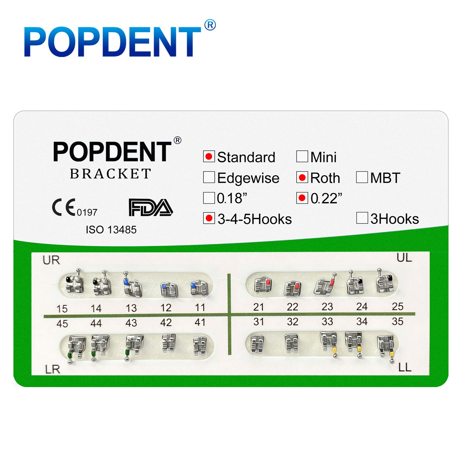 POPDENT Dental Orthodontic Metal Brackets MIM MBT/ROTH 022/018 345H Monoblock
