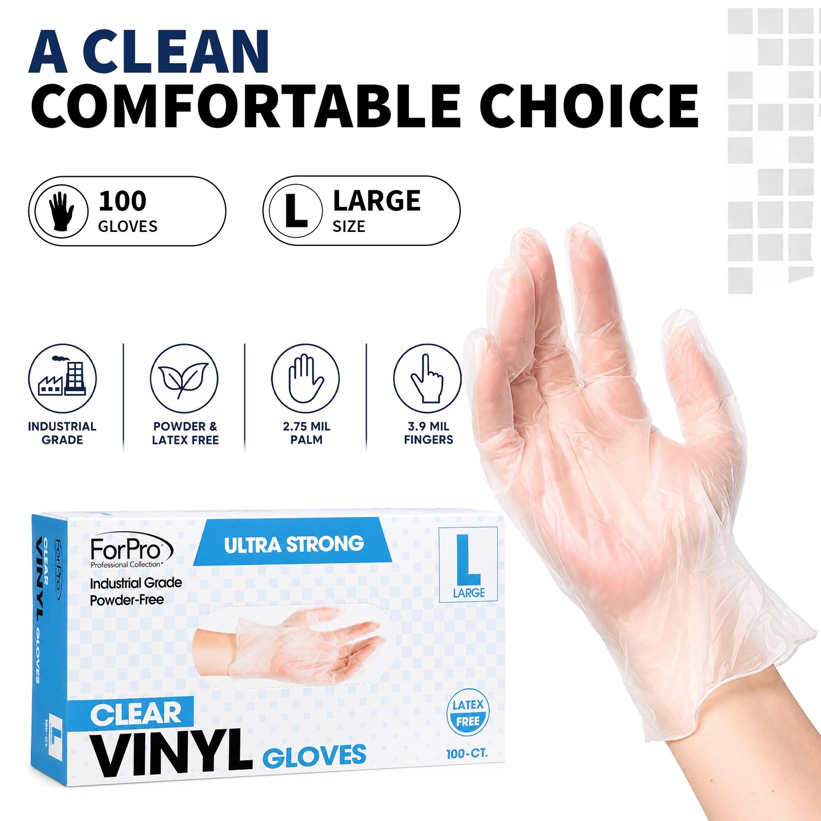 ForPro Disposable Vinyl Gloves, Clear, Industrial Grade, Powder-Free, Latex-F…