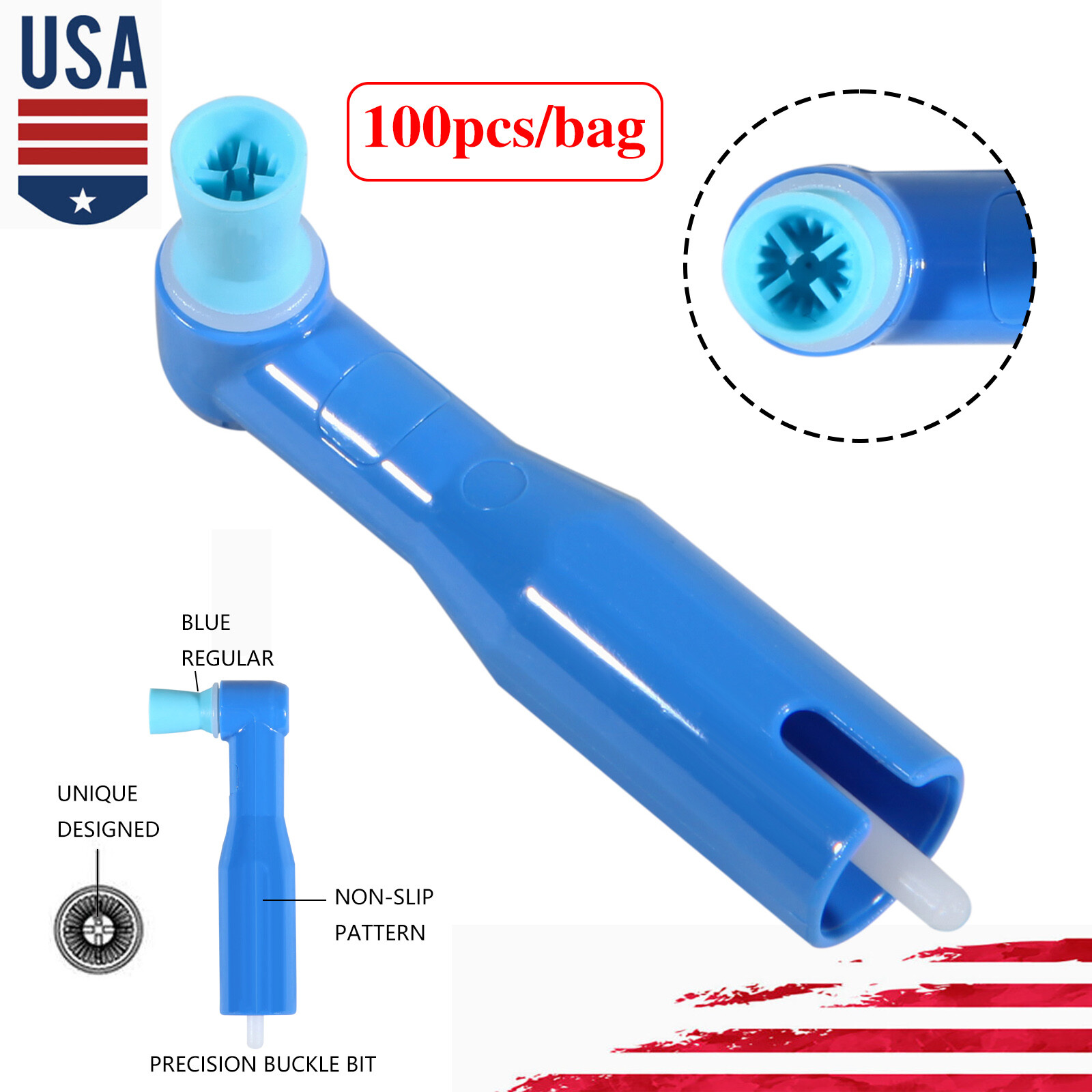 100-500 Dental Disposable Prophy Angles Firm / Soft Cups Contra Angle 105° 90°