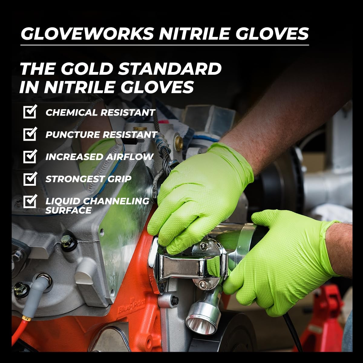 HD Green Nitrile Industrial Disposable Gloves, 8 Mil, Latex-Free, Raised Diam…