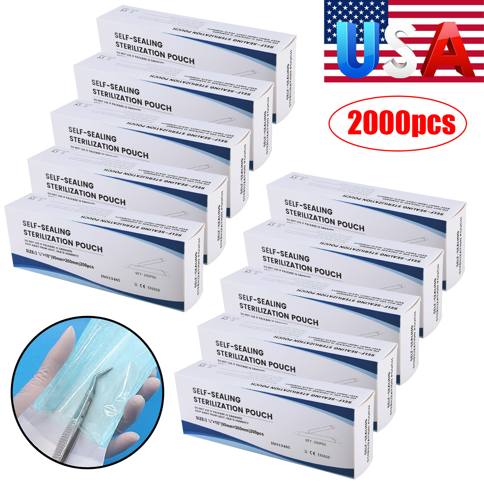 Sterilization Pouches- 3.5 » x 10 » Dental Self Seal Pouch Bag 200-2000