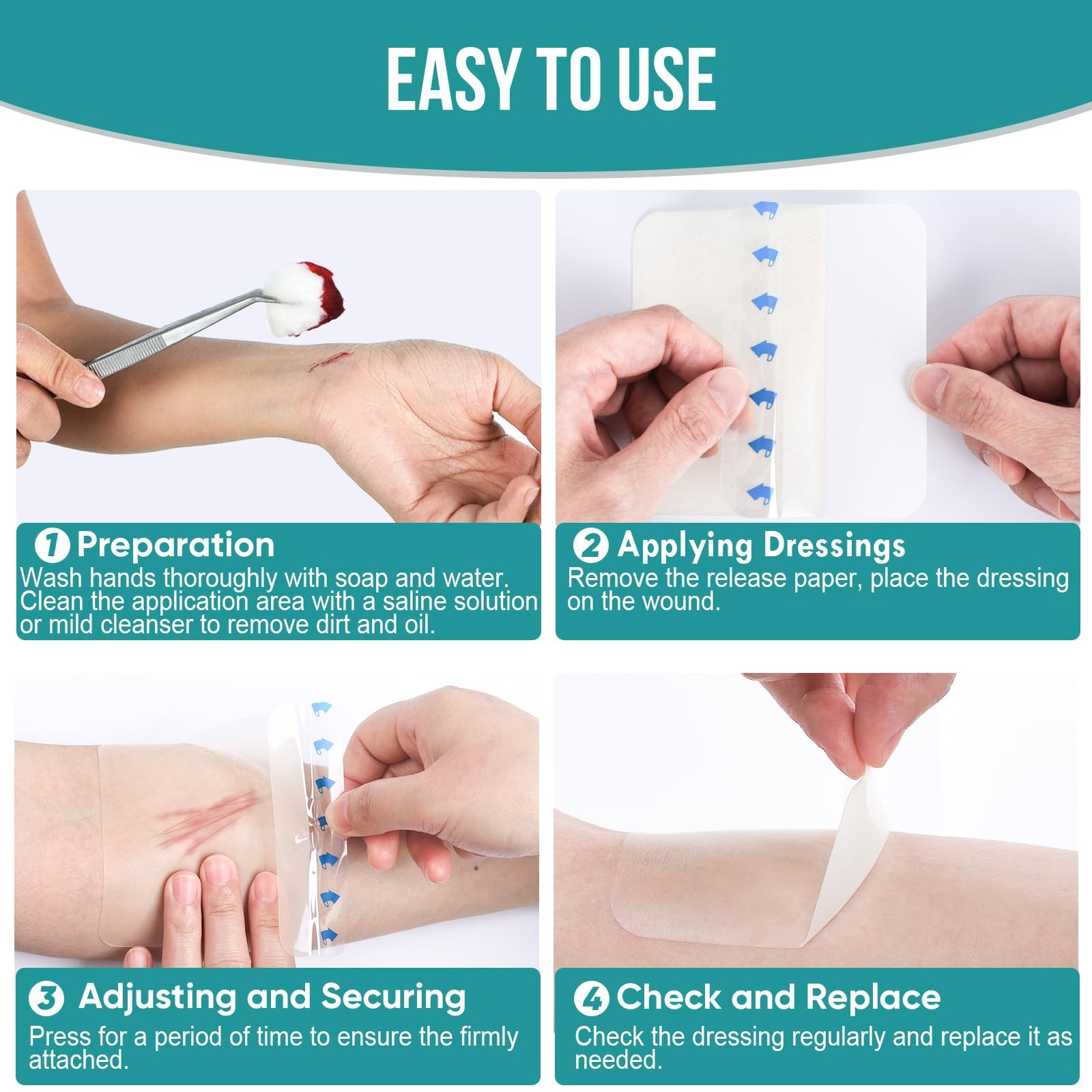 15 Pack Hydrocolloid Wound Dressing 4″ x 4″, x 4″(15 PCS), Transparent