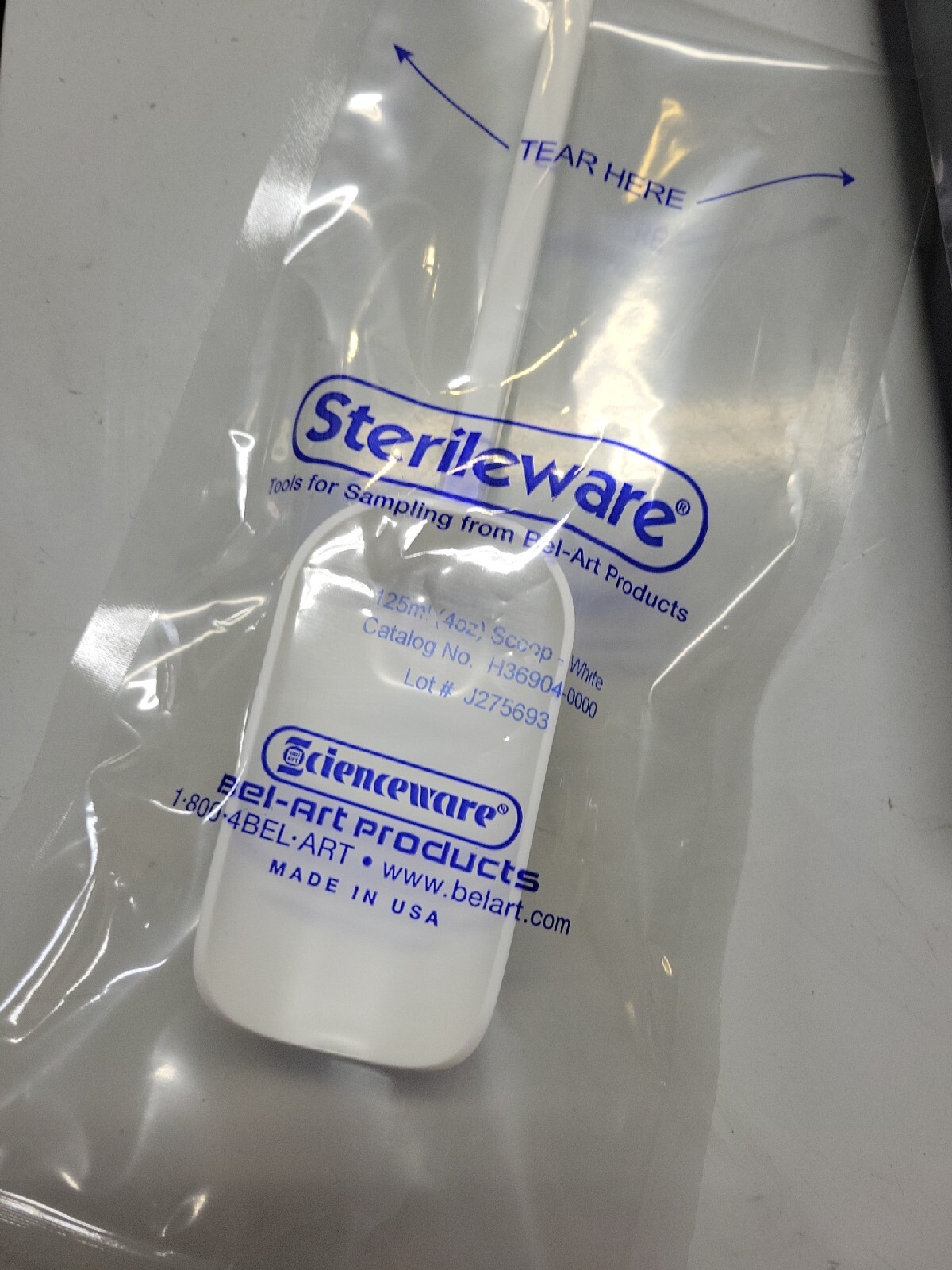 Bag of 10 Sterile Sampling Scoops 125 mL 4 oz SP Bel-Art Sterileware WHITE