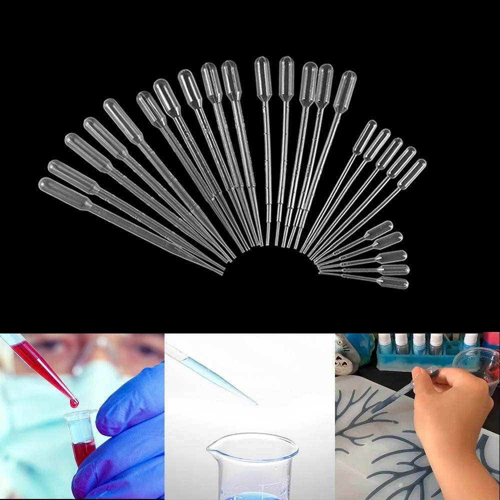 100pcs Disposable Plastic Pipettes: 1/2/3/5ml Graduated Transfer Droppers – NEW