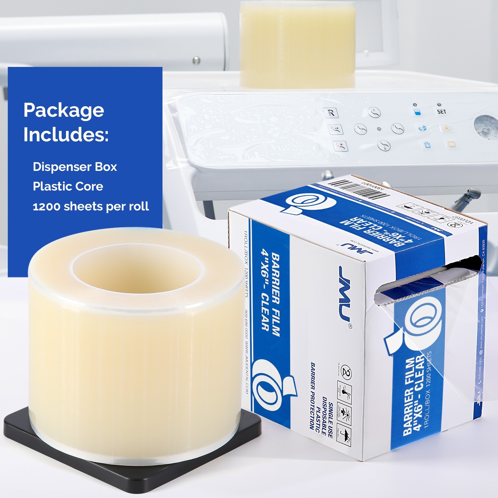 8 Rolls JMU Dental Barrier Film Sticky Wrap Clear 4″ x 6″ 1200 Sheets