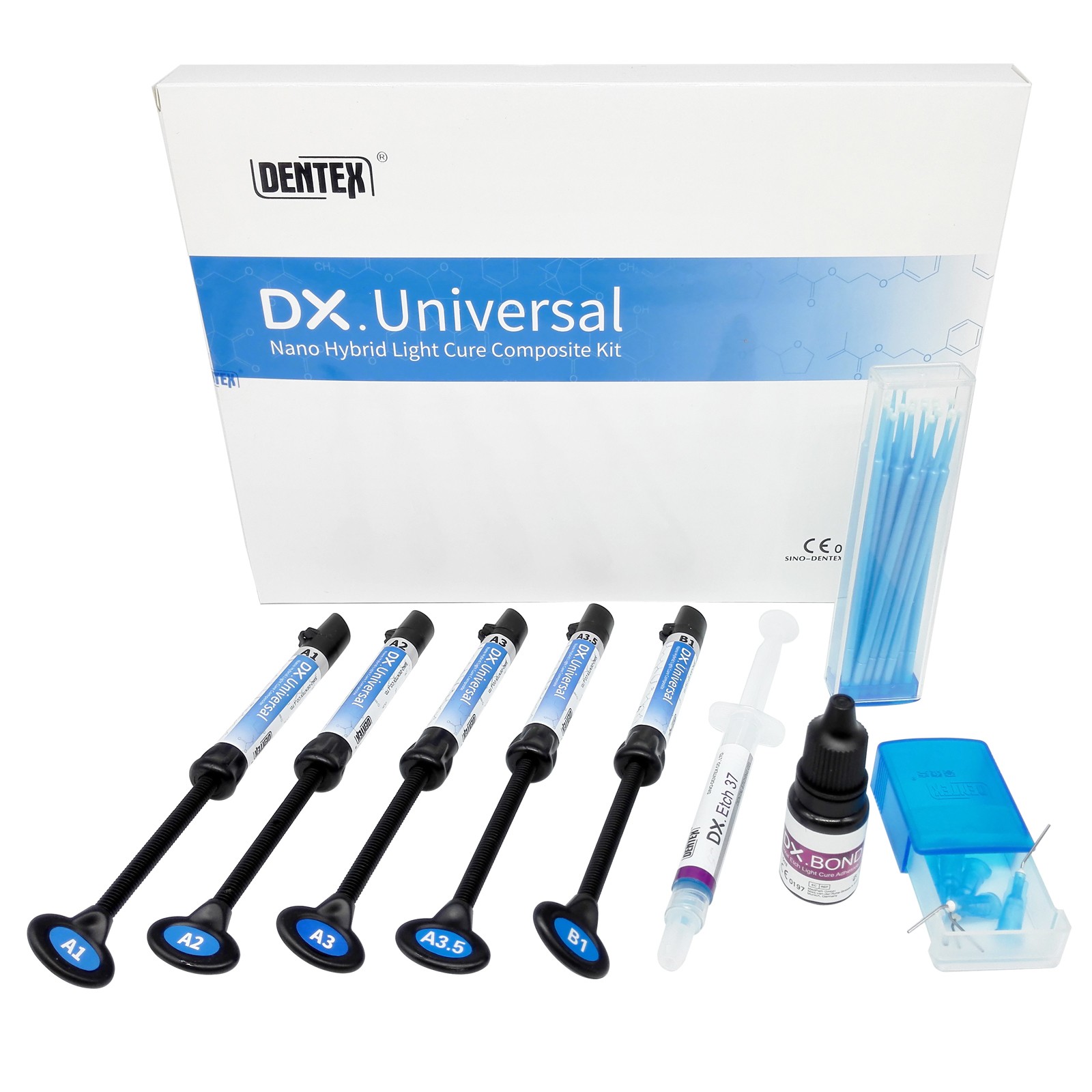 Kit de resina de compuesto de cura dental Dentex Light Shade A1 A2 A3 A3.5 B1