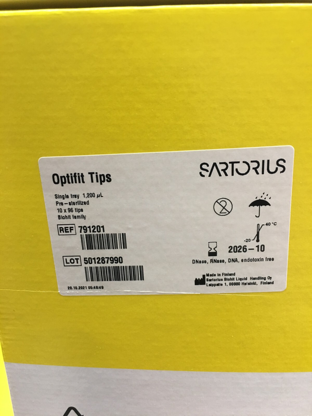 Sartorius REF 791201 Optifit Tips Single Tray 1200μL Pipette Tips Lot 3 Packs