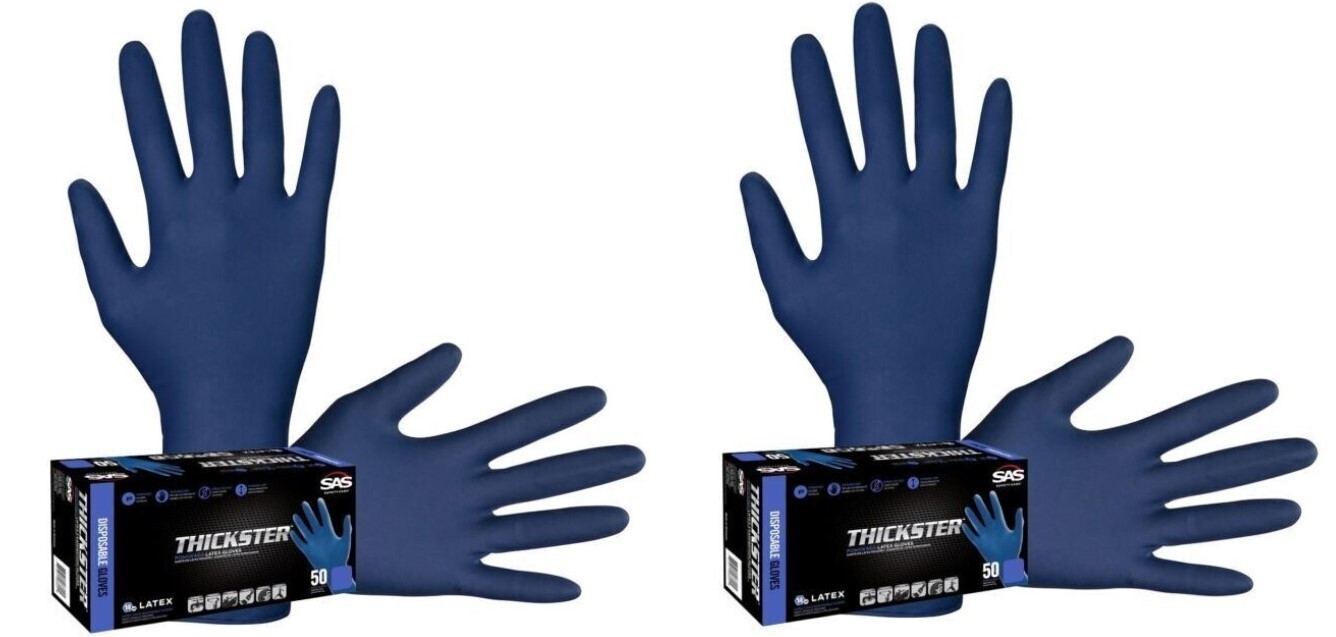 SAS Safety 6604 Thickster X-Large Textured Exam Grade Latex Gloves, Blue(2 Pack)