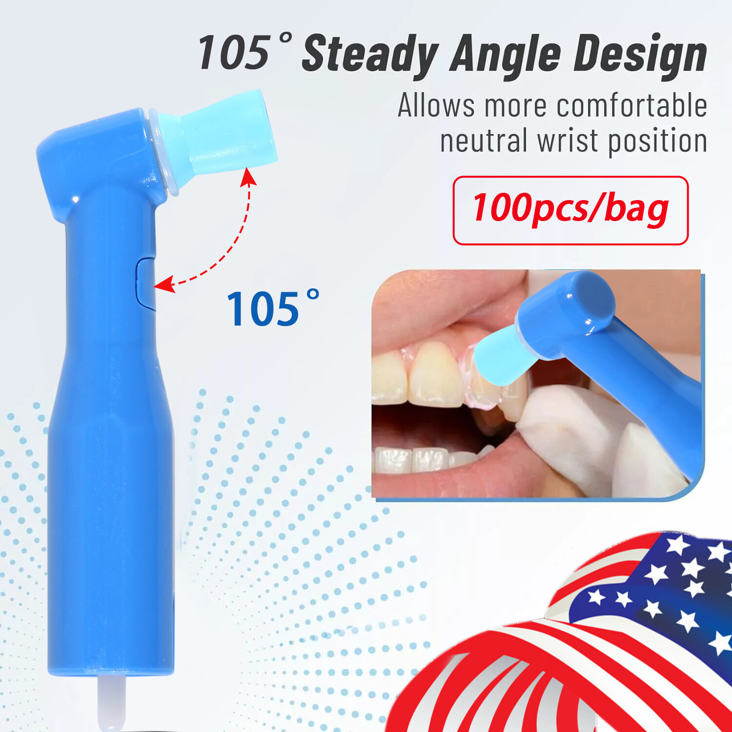 100pcs Dental Disposable Pro Angle Prophy Angles Cup Blue Color New 105°