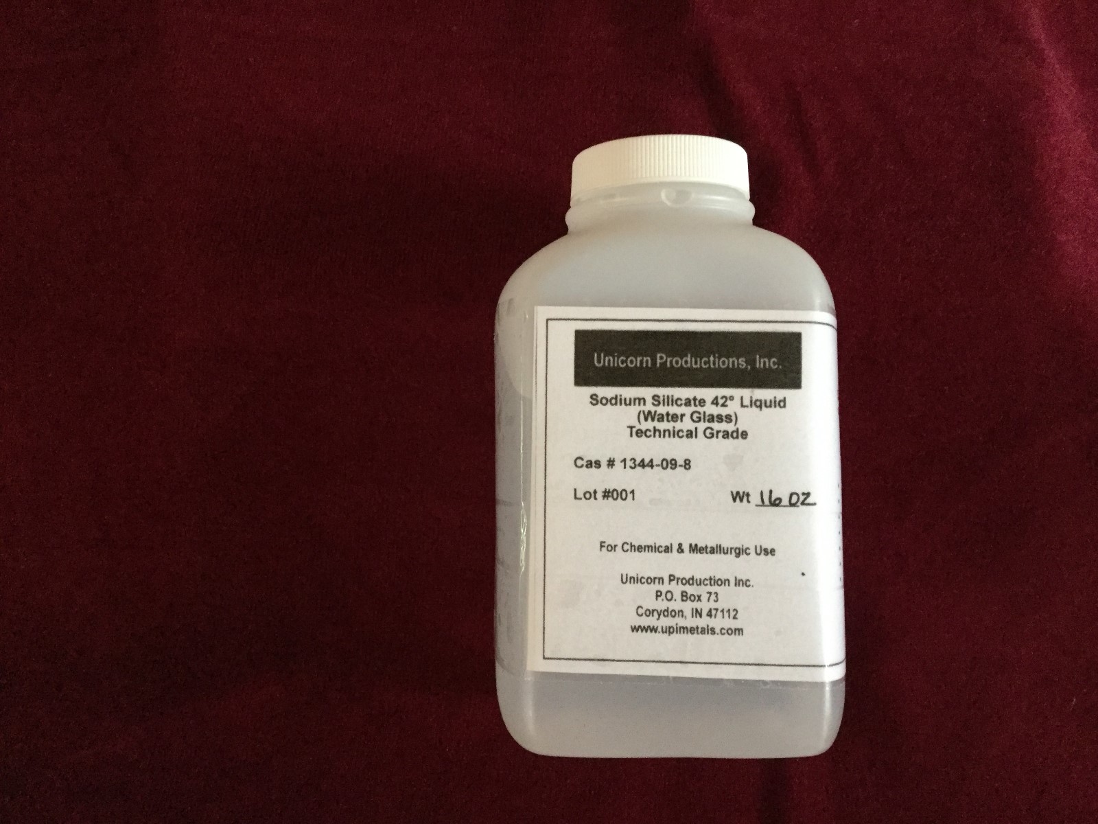 Sodium Silicate (’42 baume’ liquid solution) (‘water glass’) 8 oz (NOT 16 oz)