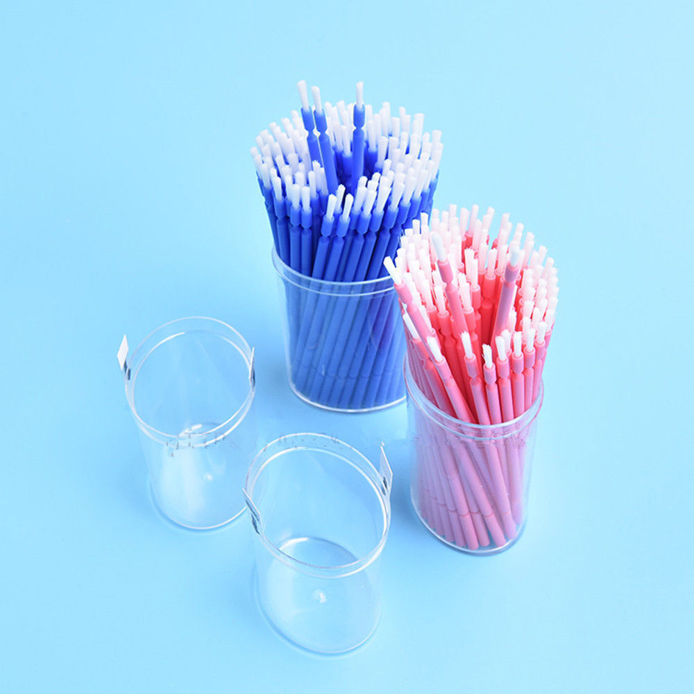100Pcs/Bag Dental Micro Applicator Brush Bendable Long Shank Tips Pink/Blue