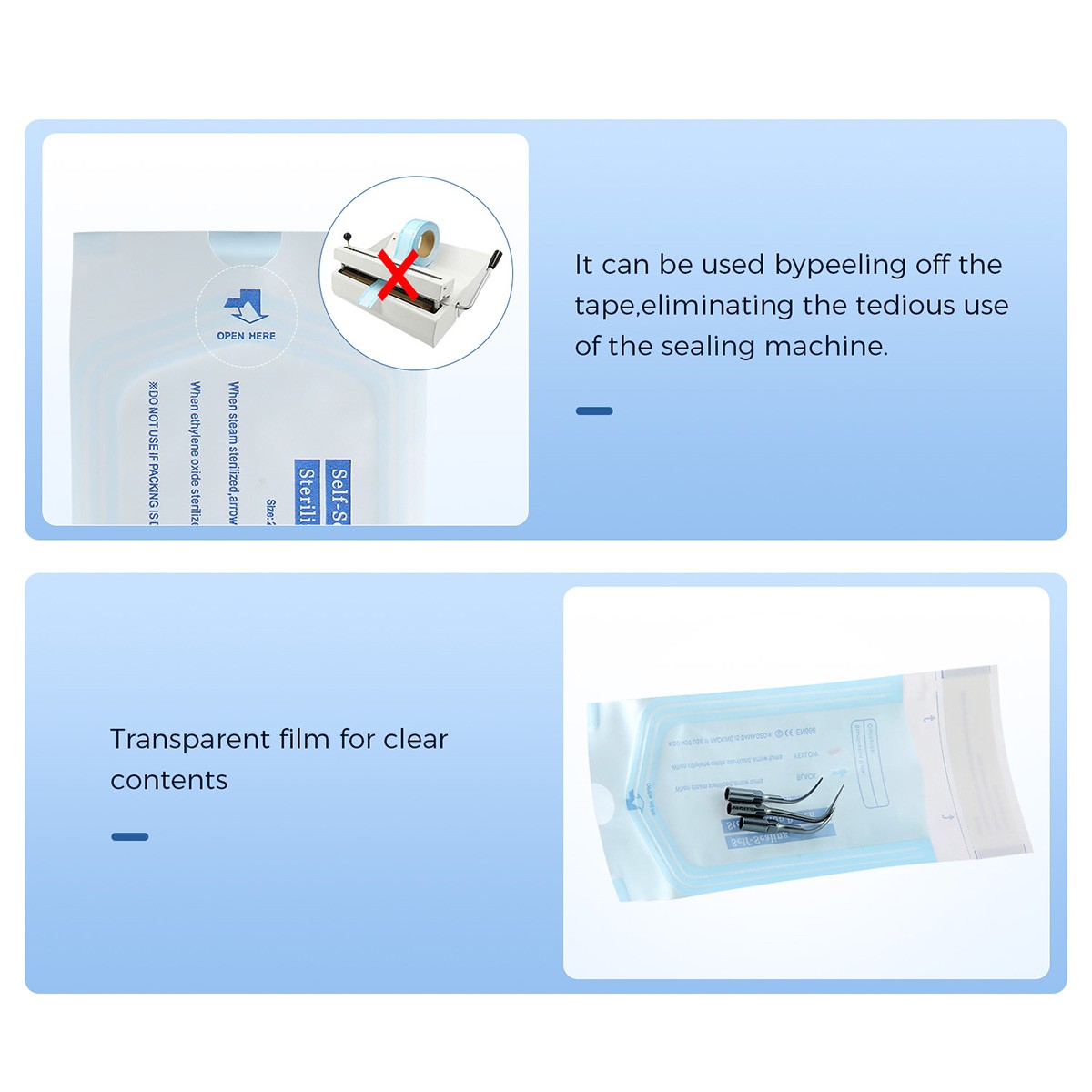 Self Sealing Sterilization Pouches 200pcs/Box for Steam & ETO Dental Tattoo Tool