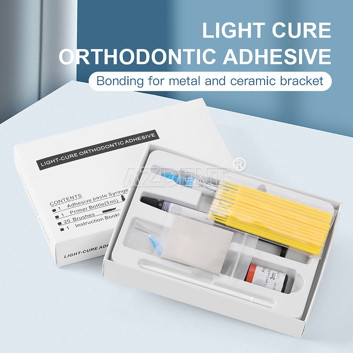 Dental Orthodontic Metal Ceramic Bracket Bonding Light Cure Adhesive Syringe Kit