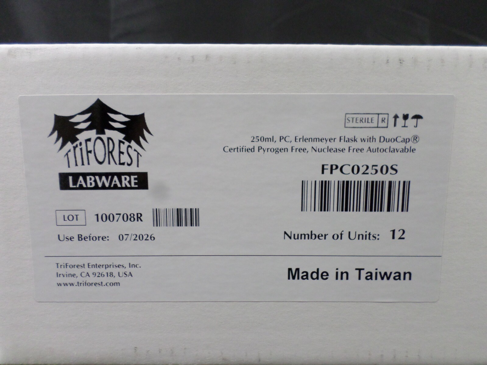 TRIFOREST LABWARE 250mL DuoCAP Polycarbonate Erlenmeyer Flask FPC0250S(12/cs)