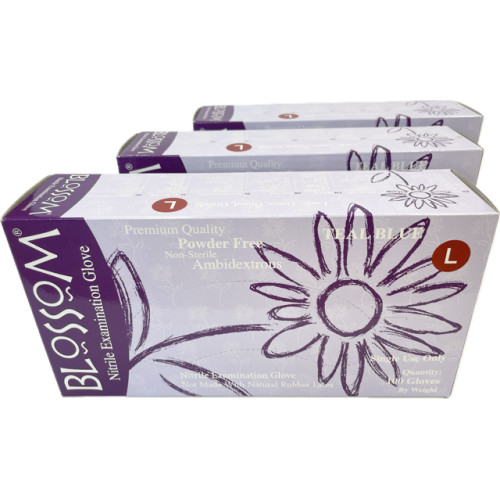 Blossom Large Teal Nitrile Exam Gloves Powder Free 3 x 100pk (300 Gloves)