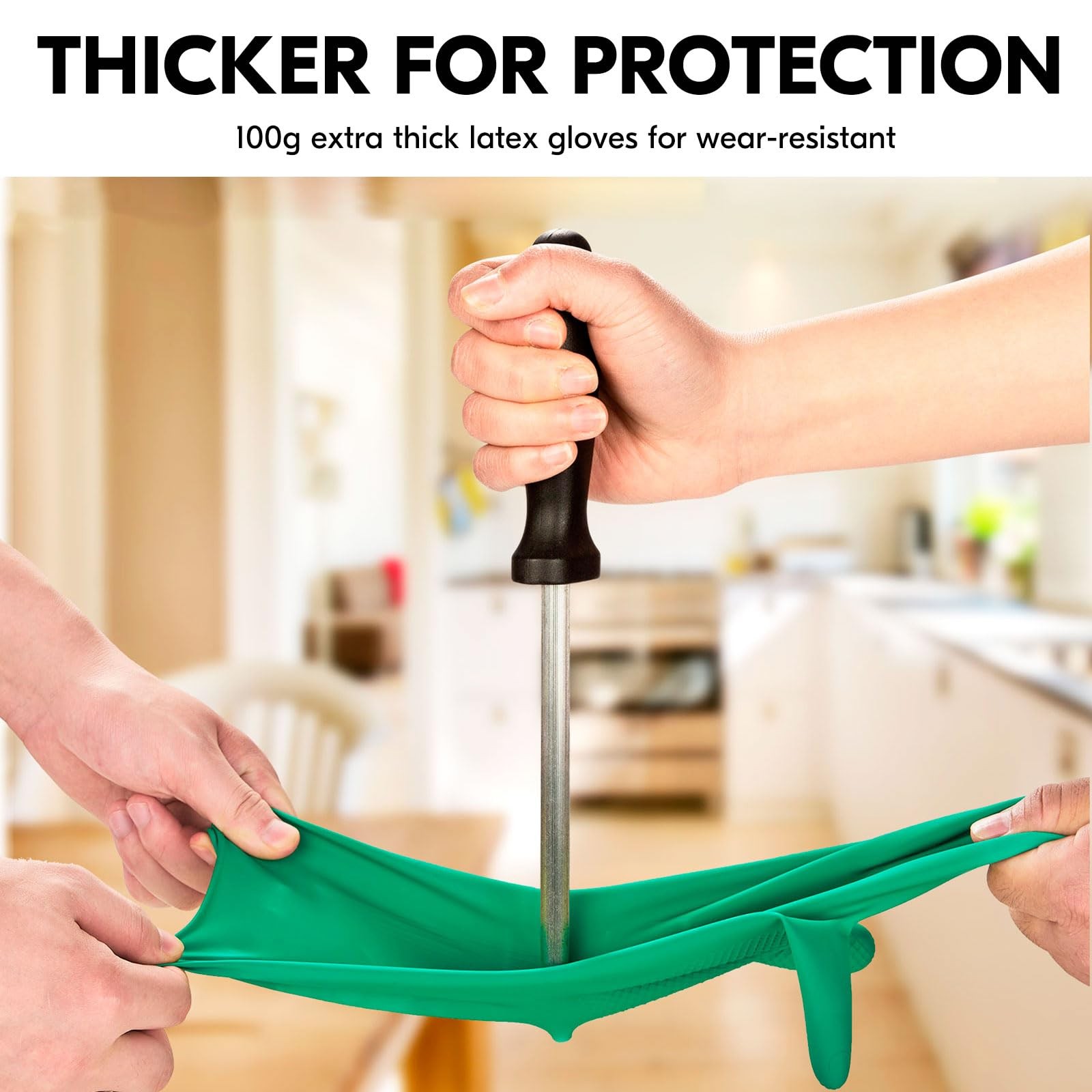 Reusable Rubber Dishwashing Gloves, Long Sleeve, Thick, Size M, Green