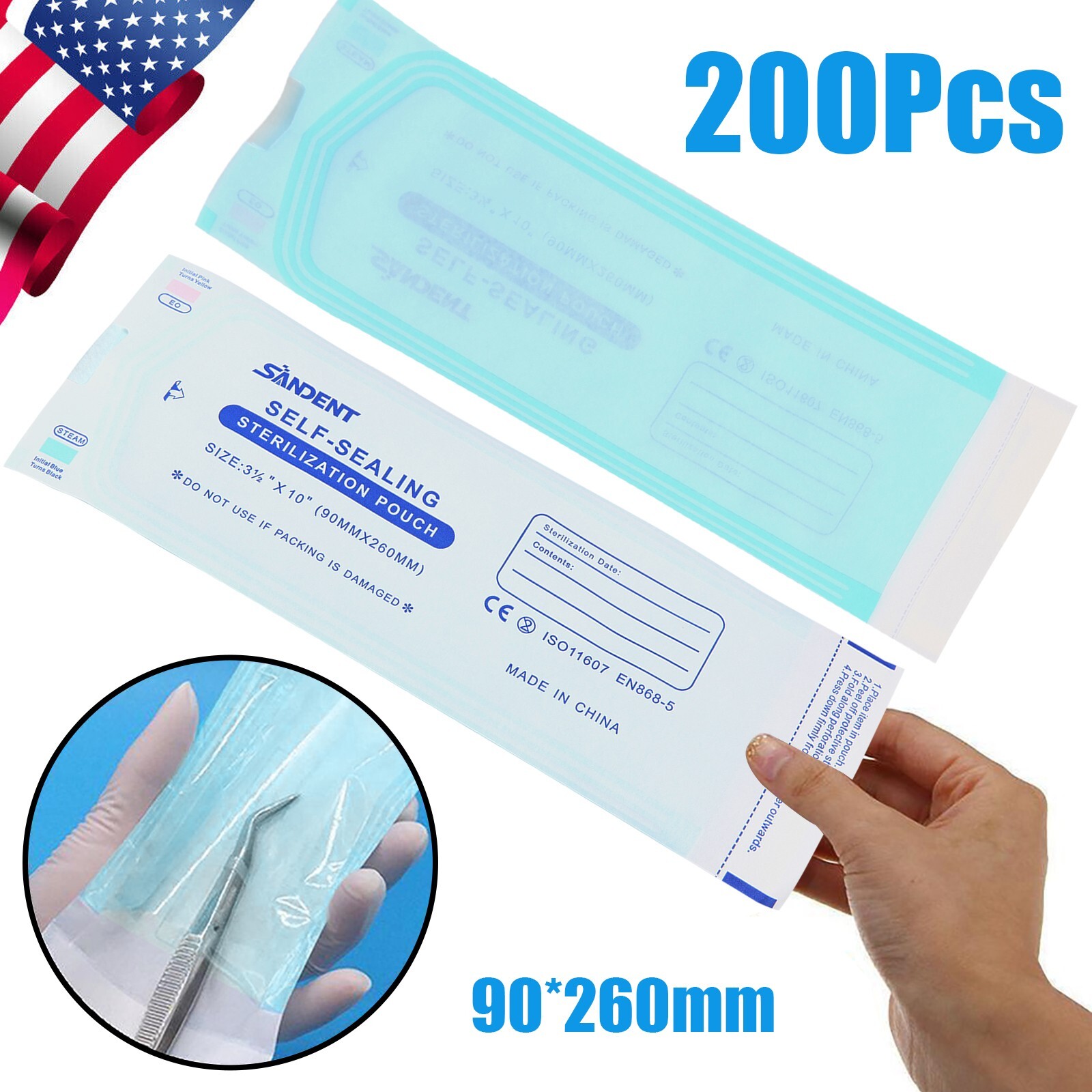 3.5″x 10″ Dental Self Pouch Sterilization Bag Pouches (200 Bags) DL