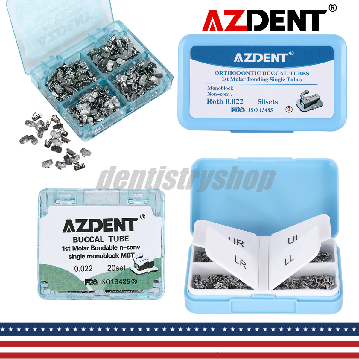 AZDENT Dental Orthodontic Buccal Tubes 1st 2nd Molar Tube Roth MBT 022 Bondable