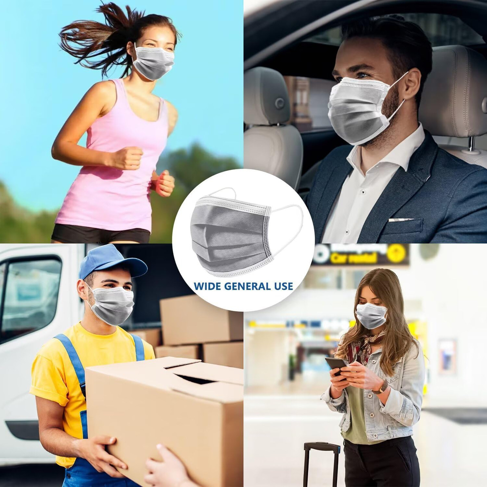 Disposable Face Mask 100PCS Non-woven Fabric 3 Ply Breathable Mask Grey for