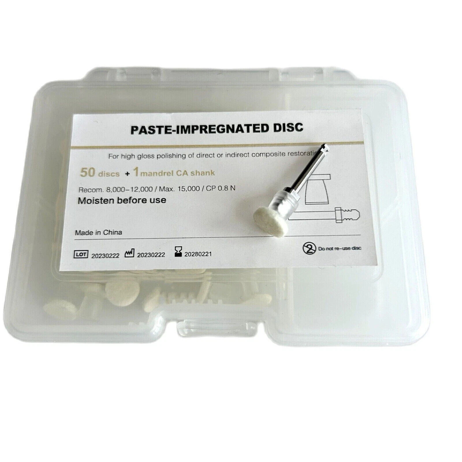 5Box Dental Paste-Impregnated Composite Polishing Felt 50 Discs+1 CA mandrel Kit